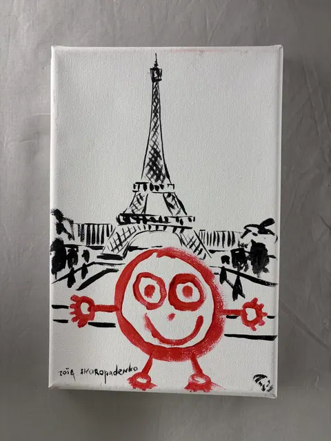 Red boy. Eiffel Tower. By Clem Chambers & Zoia Skoropadenko